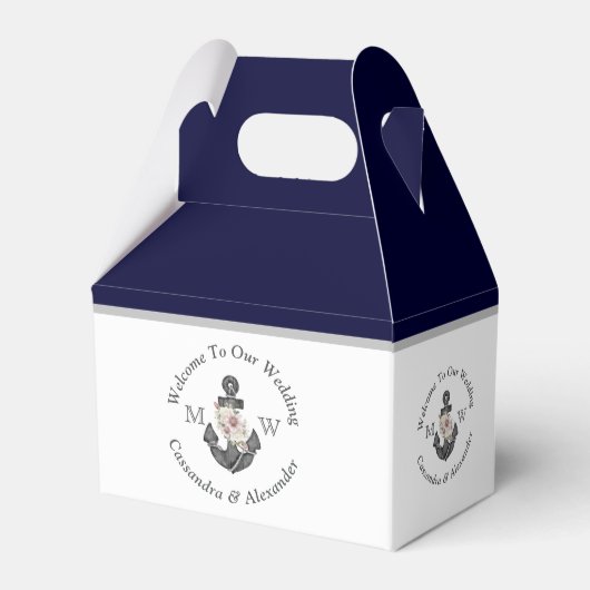 航海の – テーマフローラいかりホワイトネイビーブルー フェイバーボックス (正面サイド)