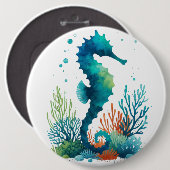 航海の/ビーチ/沿岸海馬アート 缶バッジ (正面&裏面)