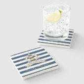 航海の，ボートホイール，青と白のストライプ ストーンコースター (横)