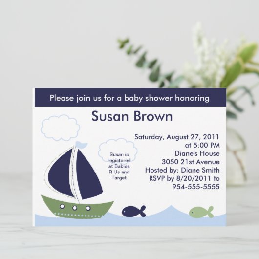 航海の/海/帆船赤ちゃんシャワー招待状 招待状 (スタンド正面)