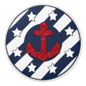 航海の |赤フェイクグリッター |白い星 セラミックノブ (正面)