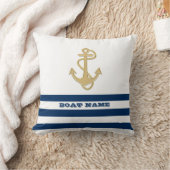 航海の,金ゴールドいかりネイビーブルー白ストライプ色 クッション (ブランケット)