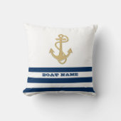 航海の,金ゴールドいかりネイビーブルー白ストライプ色 クッション (正面)