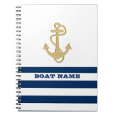 航海の,金ゴールドいかりネイビーブルー白ストライプ色 ノートブック (正面)