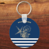航海の,金ゴールドシーシェルNavy Blueストライプ キーホルダー (正面)