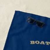 航海の,金ゴールドボートホイール，ネイビーブルーストライプズ ビーチタオル (インサイチュ)