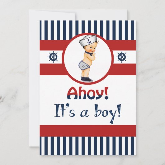 航海のAhoyそれは男の子のベビーシャワーの招待状です 招待状 (正面)