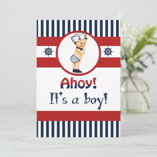 航海のAhoyそれは男の子のベビーシャワーの招待状です 招待状 (スタンド正面)