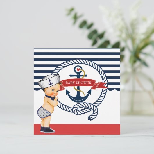 航海のAhoyそれは男の子のベビーシャワーの招待状です 招待状 (スタンド正面)