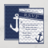 航海のchevron navy blue RSVPメニュー2つの選択肢 出欠カード (正面/裏面)