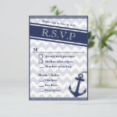 航海のchevron navy blue RSVPメニュー3つの選択肢 出欠カード (スタンド正面)