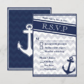 航海のchevron navy blue RSVPメニュー3つの選択肢 出欠カード (正面/裏面)