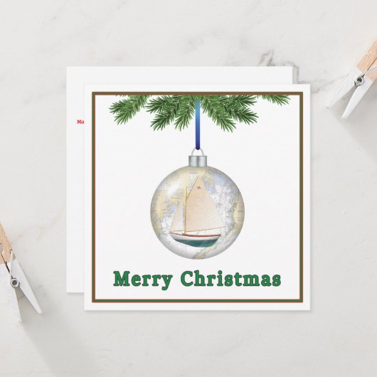航海のChristmas Customizable Flat Greeting Card カード (正面/裏面インサイチュ)
