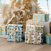 航海のChristmas Light houses Water Color Coastal ラッピングペーパーシート