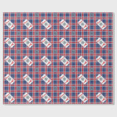 航海のJOYコンパスクリスマスブルー&レッドプレイド ラッピングペーパー (フラット)