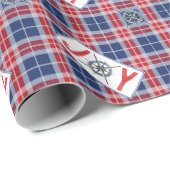 航海のJOYコンパスクリスマスブルー&レッドプレイド ラッピングペーパー (ロールコーナー)