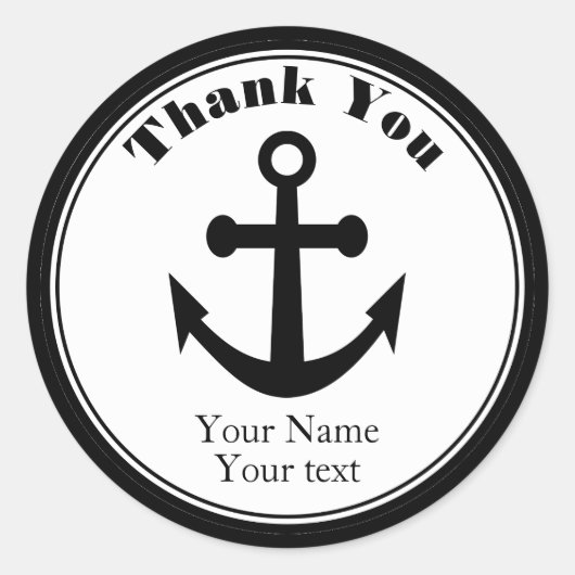 航海のThank You Stickersブラックいかり名 ラウンドシール (正面)