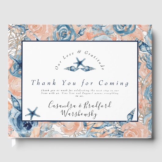 航海をテーマにしたウェディングビーチ シェル フラワー ローズ ゲストブック (正面)