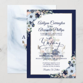 航海をテーマにしたウェディング エレガント フラワー アンカー 招待状