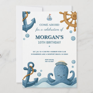 航海をテーマにしたオーシャン誕生日招待状 招待状