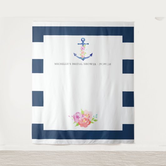 航海をテーマにしたブライダルシャワーの写真撮影ブース タペストリー (正面)