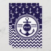 航海をテーマにしたボートウェディング アンカー シェブロン 招待状 (正面/裏面)