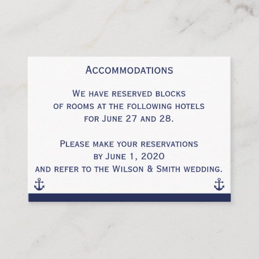 航海をテーマにした結婚式の宿泊施設の名刺 エンクロージャーカード (正面)