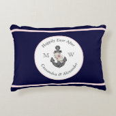 航海をテーマにした結婚式の花のアンカー ネイビーブルー ピンク アクセントクッション (正面)