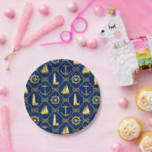 航海をテーマにした ネイビーブルー ゴールド アンカー 灯台 ペーパープレート (パーティー)