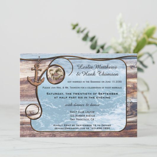 航海アンカーのポストまたは結婚式後の招待状 招待状 (スタンド正面)