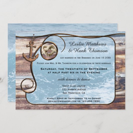 航海アンカーのポストまたは結婚式後の招待状 招待状 (正面/裏面)