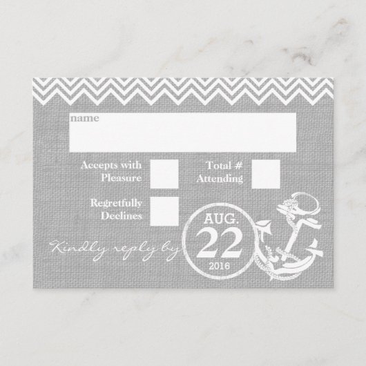 航海アンカーシェブロン結婚式出欠確認 出欠カード (正面)