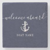 航海アンカー船名 ネイビーブルー ようこそ ストーンコースター (正面)