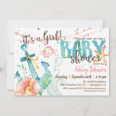 航海アンカー赤ちゃんシャワー招待状、女の子 招待状 (正面)