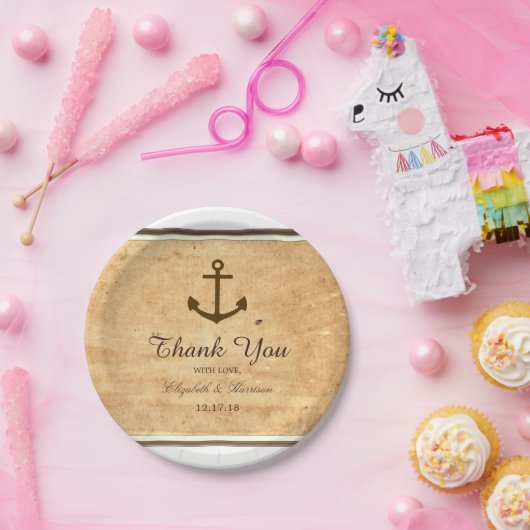 航海アンカー額縁付きヴィンテージ紙ウェディング ペーパープレート (パーティー)