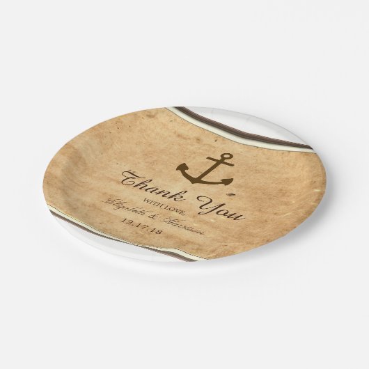 航海アンカー額縁付きヴィンテージ紙ウェディング ペーパープレート (アングル)