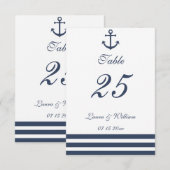 航海アンカー＆ストライプ結婚式テーブルナンバー 招待状 (正面/裏面)