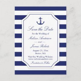航海アンカー ネイビーストライプ ウェディング セーブ・ザ・デート 案内ポストカード