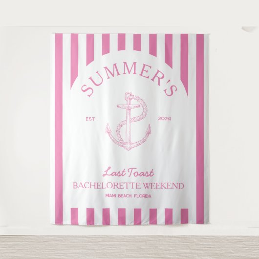 航海アンカー モダン ピンク ブライズメイド パーティー タペストリー (正面)