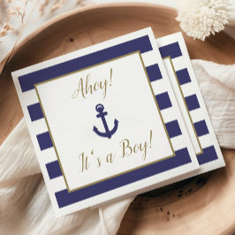 航海イラストのアンカーと"Ahoy! It's a Boy!"のベビーシャワーデザイン スタンダードカクテルナプキン