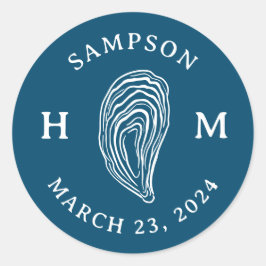 航海オイスターシェルのモノグラム（名前と日付） ラウンドシール