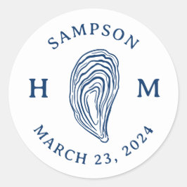 航海オイスターシェルモノグラム（名前と日付） ラウンドシール