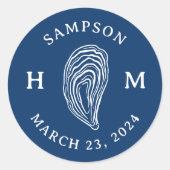 航海オイスターシェルモノグラム（名前と日付） ラウンドシール (正面)