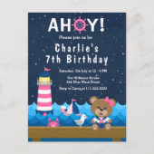 航海ガールベア ピンクとネイビー 誕生日パーティー ポストカード (正面)