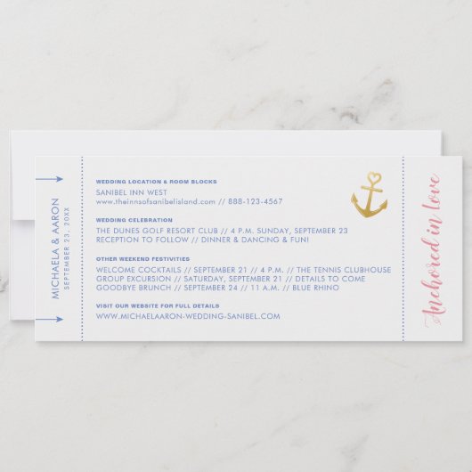 航海クラブのウェディングチケット Save the Date セーブザデート (裏面)