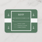 航海グリーンホワイトアンカーストライプ結婚式RSVP E エンクロージャーカード (正面)
