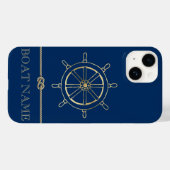 航海ゴールド船輪、ネイビーブルー Case-Mate iPhoneケース (裏面 (横))