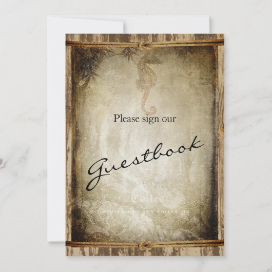 航海スタイルの木製ウェディングサイン - ゲストブック 招待状 (正面)