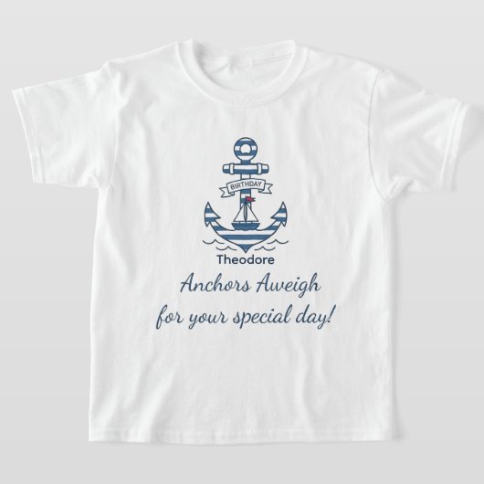 航海ストライプ アンカー バースデー Tシャツ (レイダウン)