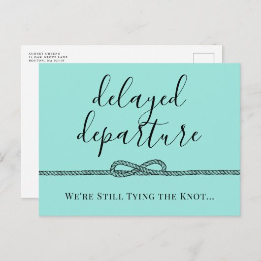 航海ターコイズ 結び目 延期された結婚式 案内ポストカード (正面/裏面)